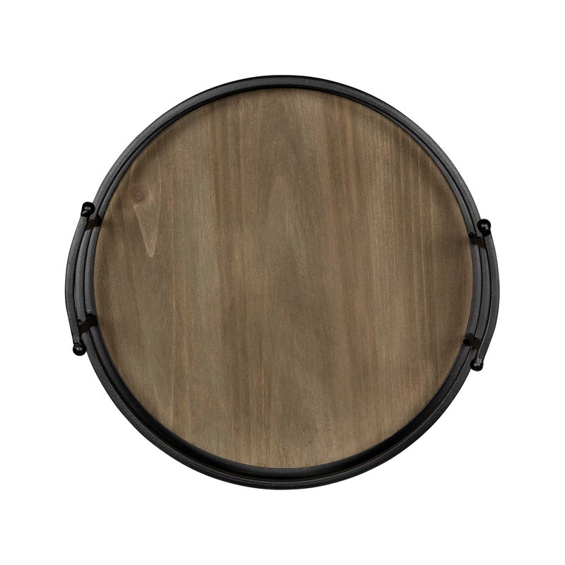 Stratton Home Decor Metal and Wood Round Tray | Wooden Coffee Table Tray Decor for Empty Table Surfaces | Decorative Round Serving Tray with Handles - Image 4